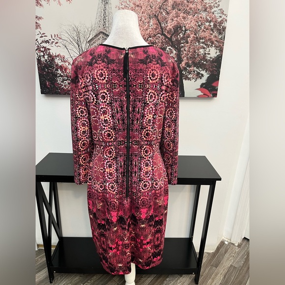 Maggy London Women’s Sheath Dress Size 14 Geometric Long Sleeve Zipper Back - Picture 6 of 12